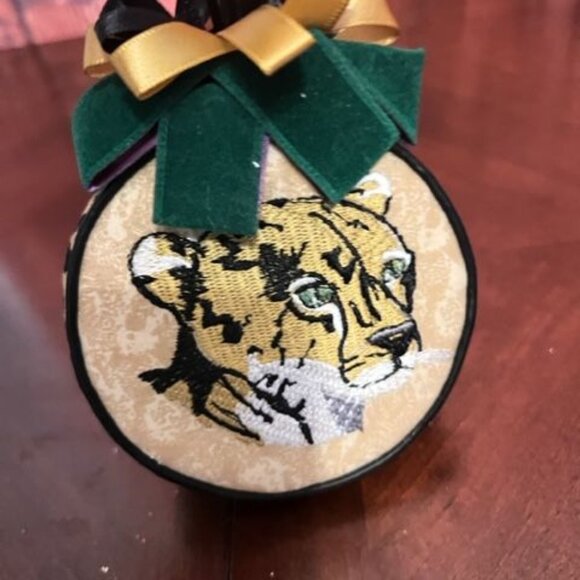 Handcrafted Leopard Print Quilted Christmas Ornament With Embroidered Leopard - Picture 1 of 4